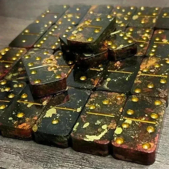 Dark Golden Galaxy Hand Crafted 28 Piece Domino Set - Picture 1 of 3